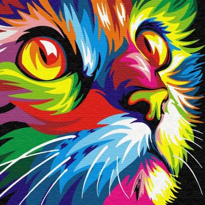 Картина по номерам Радужный кот Ваю Ромдони 40x50 см 17 цветов✔