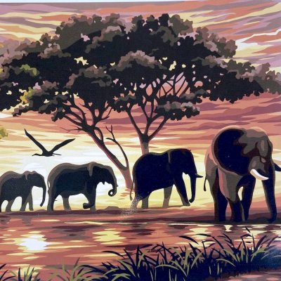 Картина по номерам на холсте Караван Слонов 24 цвета 40x50 см ✔